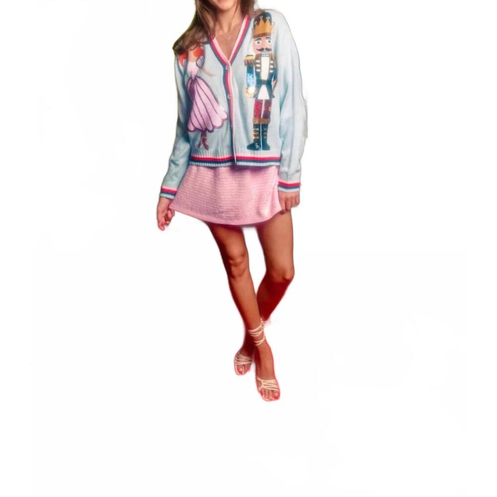 NEW QUEEN OF SPARKLES nutcracker v-neck cardigan in light blue